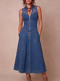 Women's V-neck Sleeveless Casual Loose Denim-paneled Dress