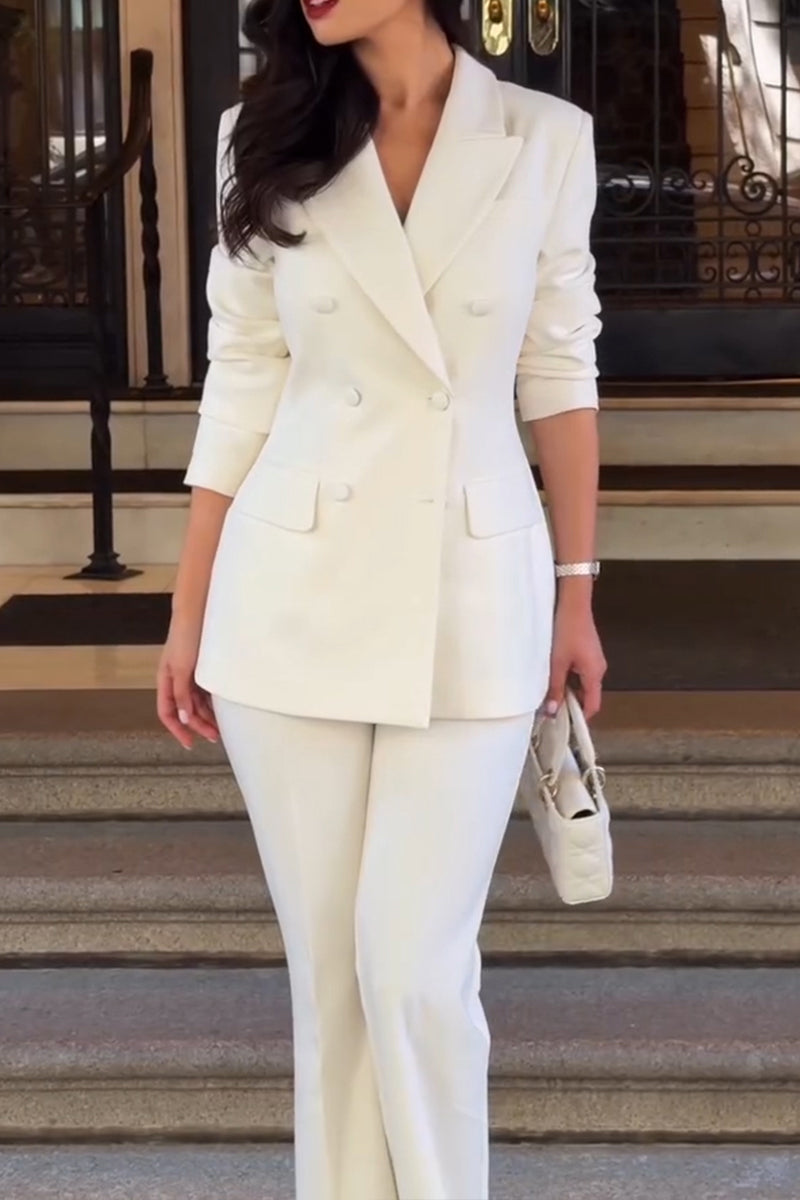 Women's Classic Lapel Double-Breasted Blazer Suit Pants Commuter Two-Piece Set