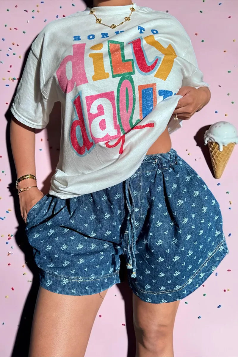 Women's Casual Heart Pattern Loose Cropped Jeans
