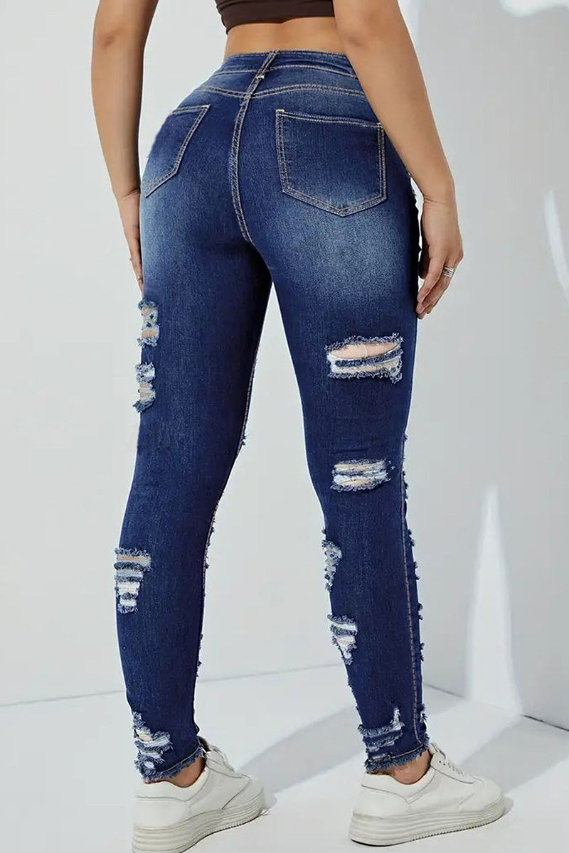 Women's Distressed Hem Stretch Skinny Jeans