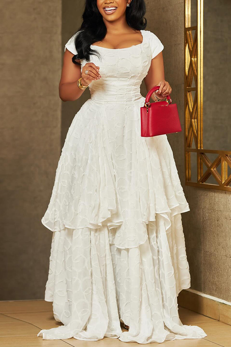 Women's Elegant Textured Tiered Hem Maxi Dress