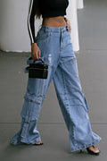 Women's Street Fashion Wide Leg Washed Cargo Jeans