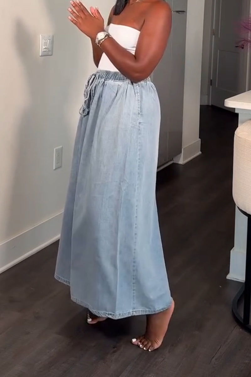 Women's Drawstring Washed Casual Wide Leg Jeans