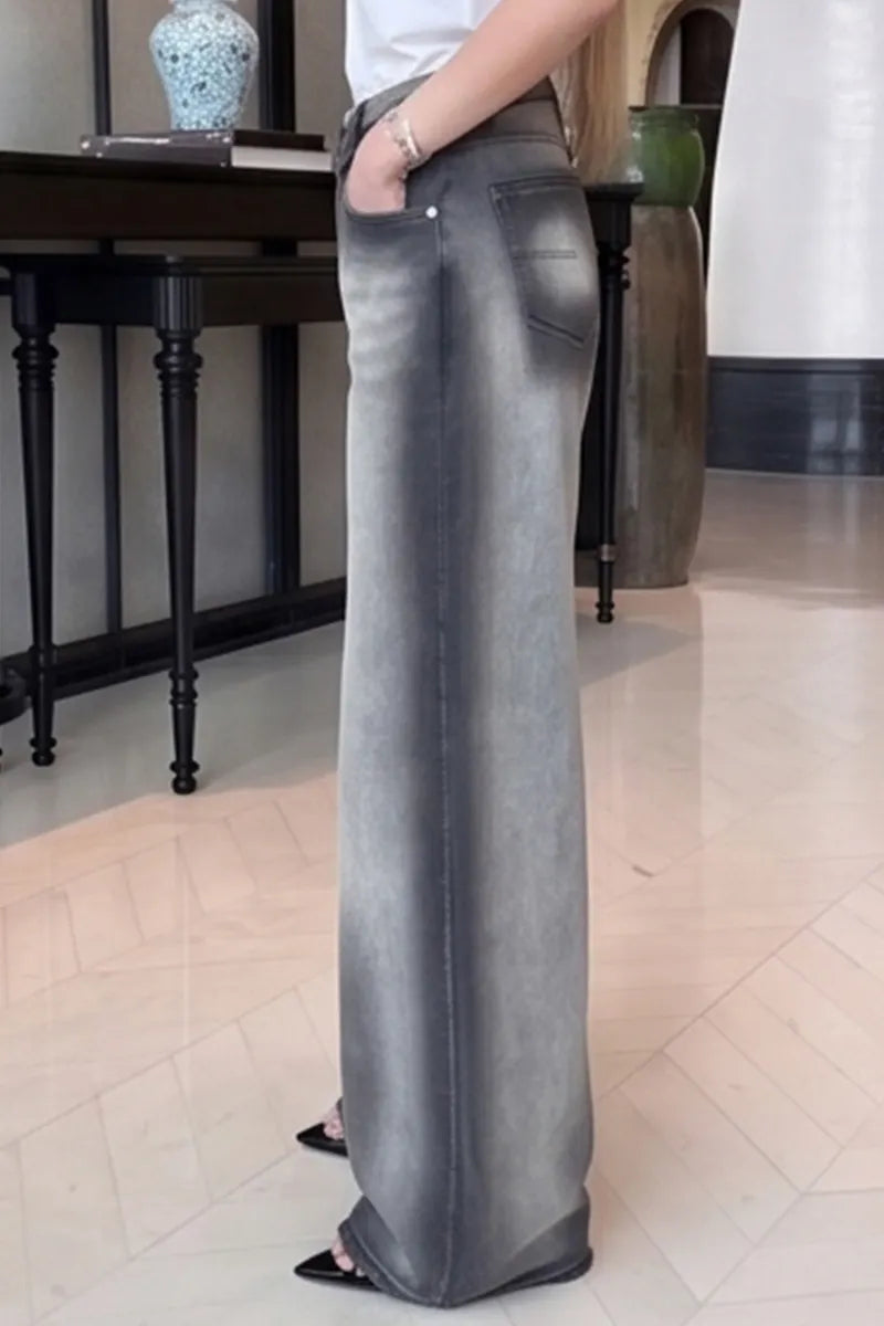 Women's Casual Loose Fit Wide Leg Jeans With Gradient Wash