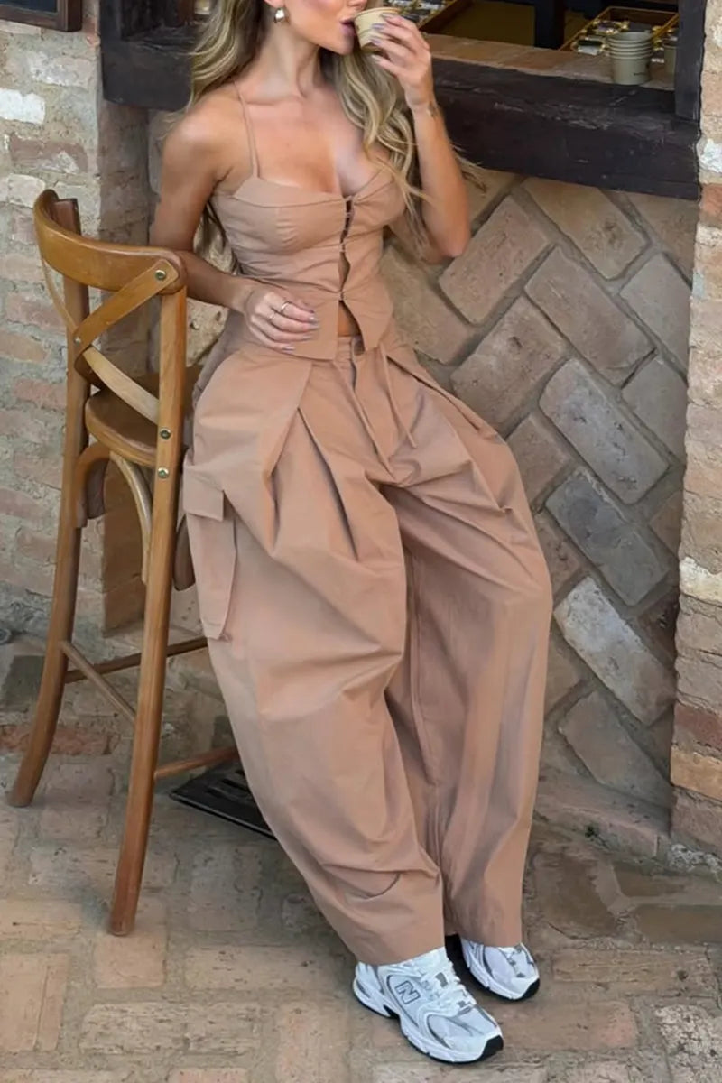 Women's Casual Slim Vest Silhouette Pants Two-Piece Set