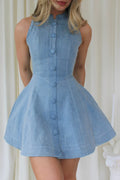 Women's Elegant Button Trim Denim Mini Dress