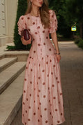 Women's Fashion Puff Sleeve Polka Dot Maxi Dress