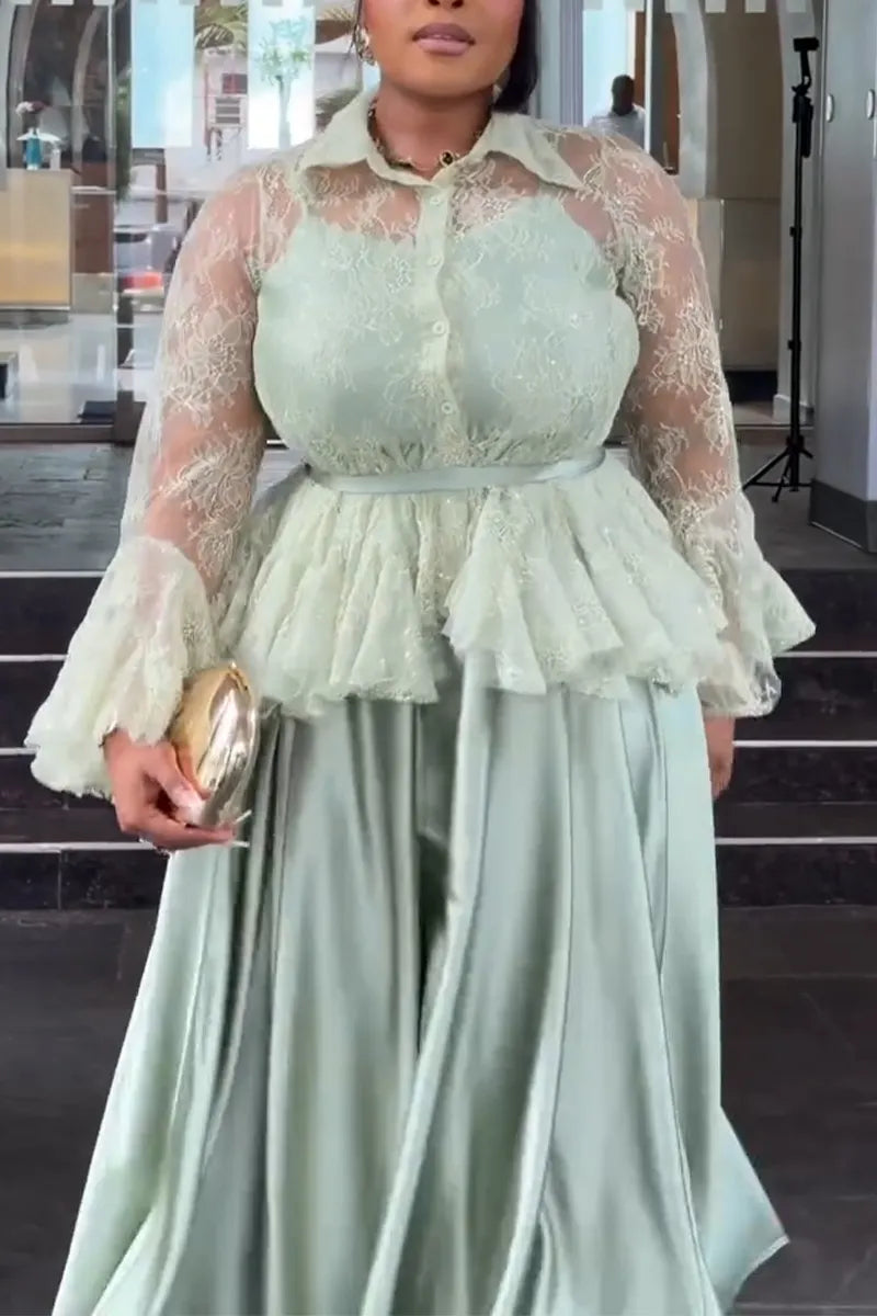 Women Elegant Temperament Spaghetti Strap Dress or See Through Lace Patterned Cardigan