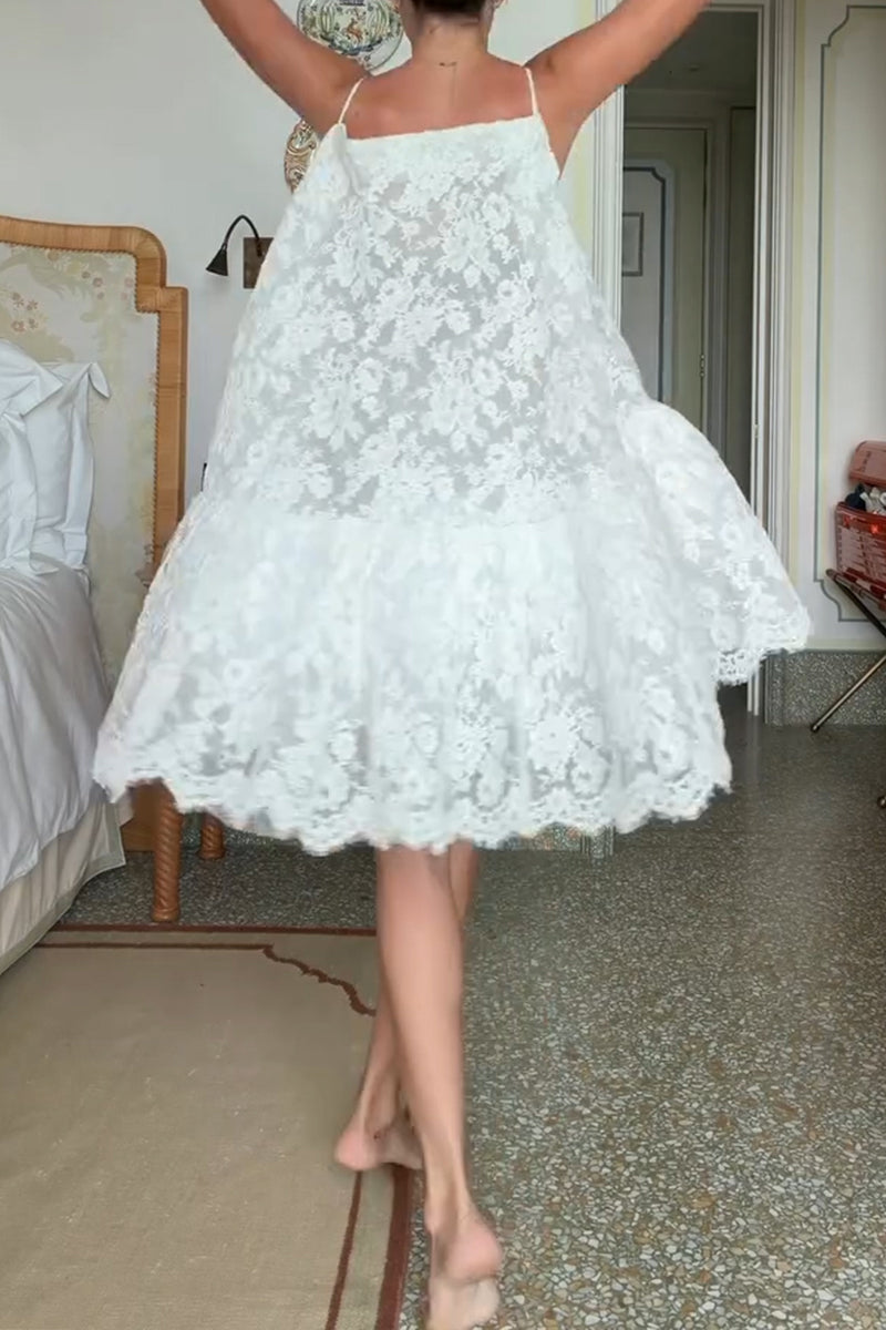 Women's Vacation Ruffle Hem Patchwork Loose Lace Dress