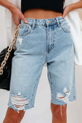 Distressed Washed Women's Relaxed Fit Straight Shorts