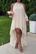 Women's Neck Hanging Irregular Solid Color Elegant Temperament Dress
