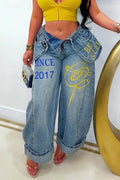 Women's Fashion Double Layer Waistband Design Jeans
