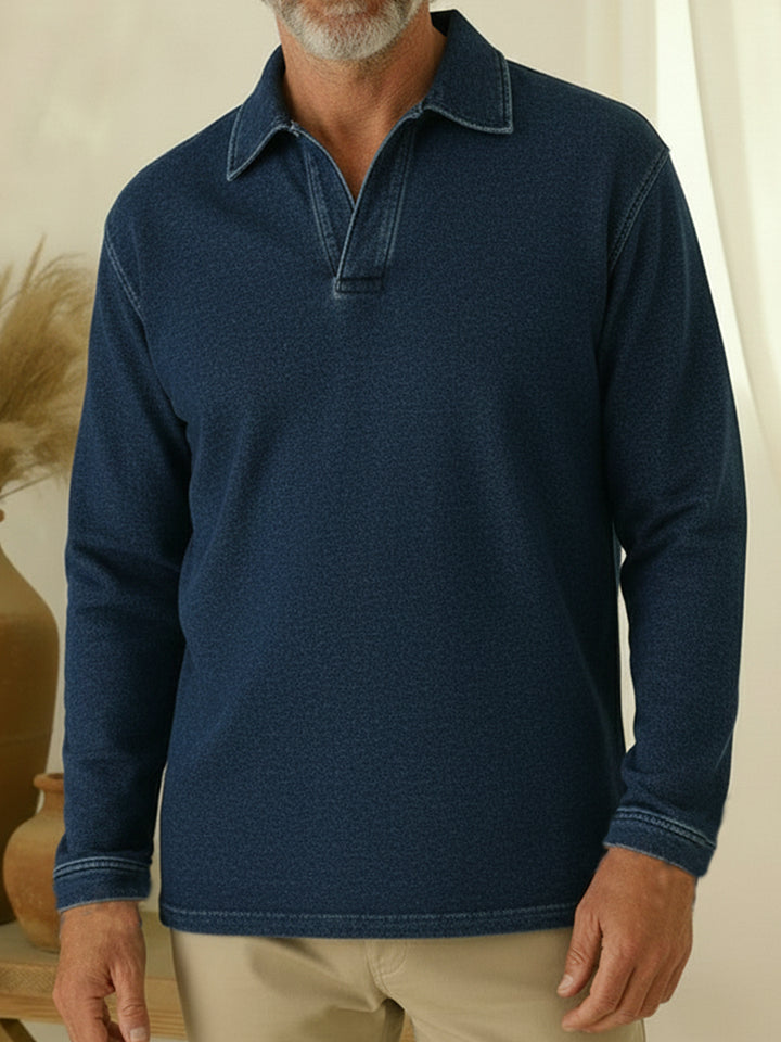 Unisex Casual Polo-neck Denim Sweatshirt