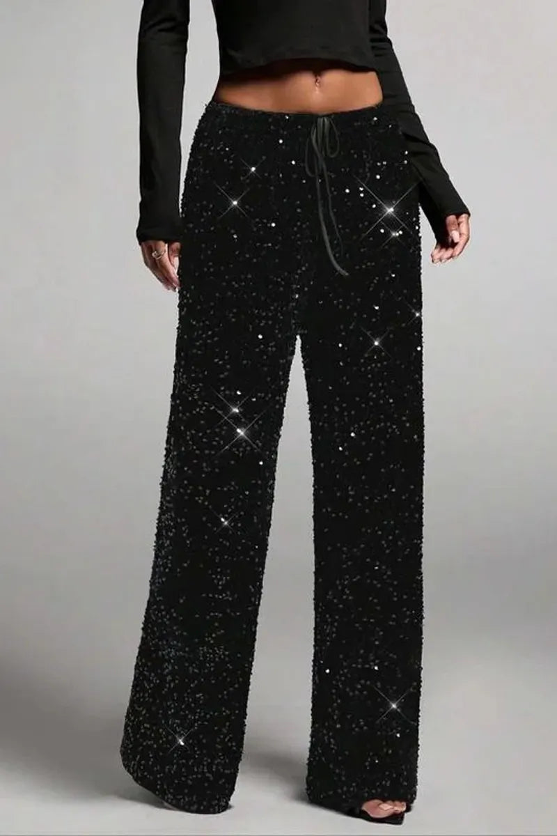 Ladies' Casual Wide Leg Sequined Pants, Shining During Holidays, Comfortable And Guaranteed