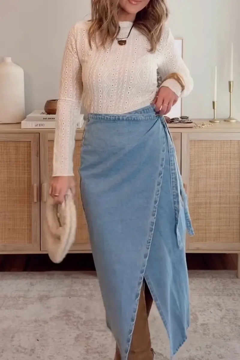 Women's Casual Versatile Cross Tie Denim Skirt