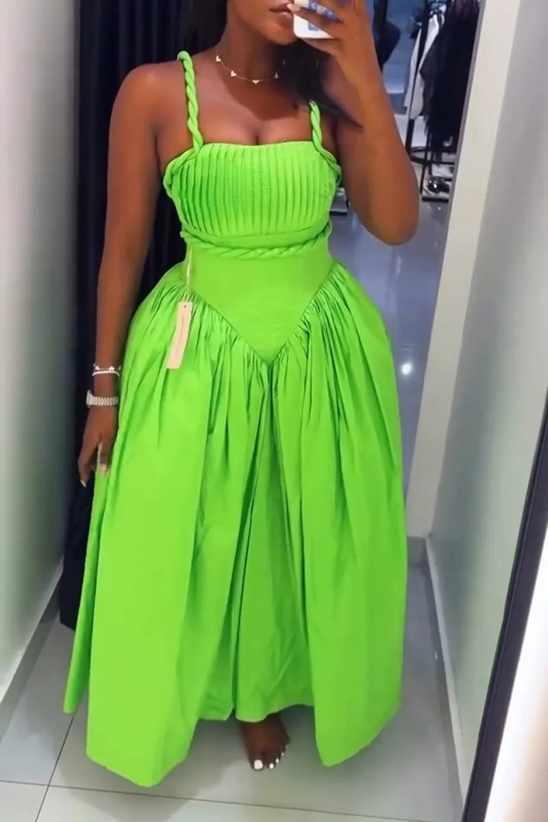 Women Camisole Waist Cinching Patchwork Vacation Casual Style Dress