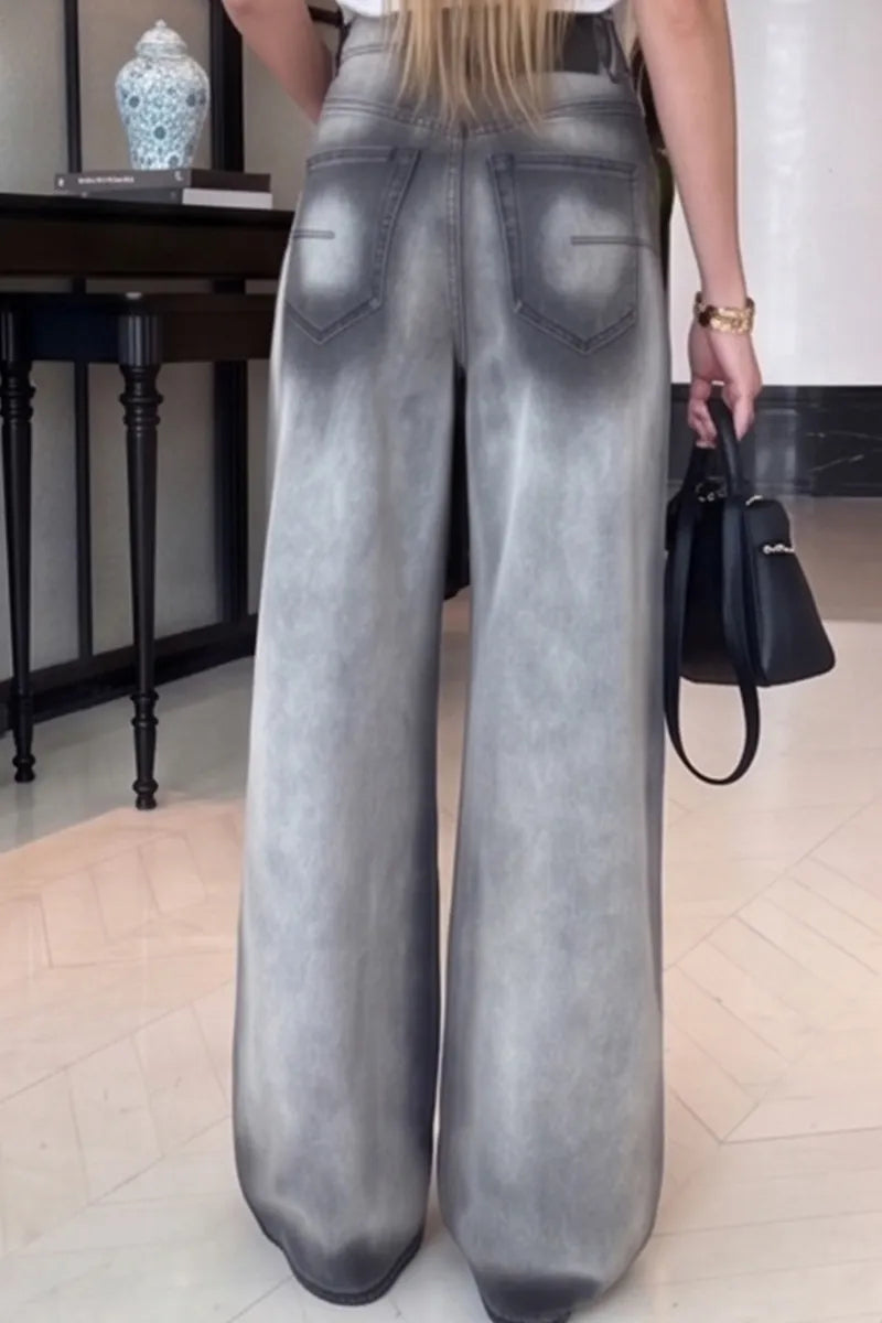 Women's Casual Loose Fit Wide Leg Jeans With Gradient Wash