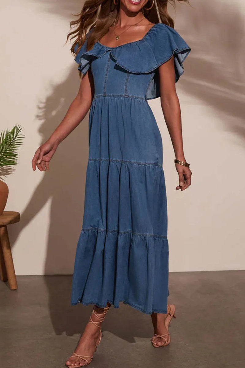 Women's Casual Ruffled Collar Denim Dress