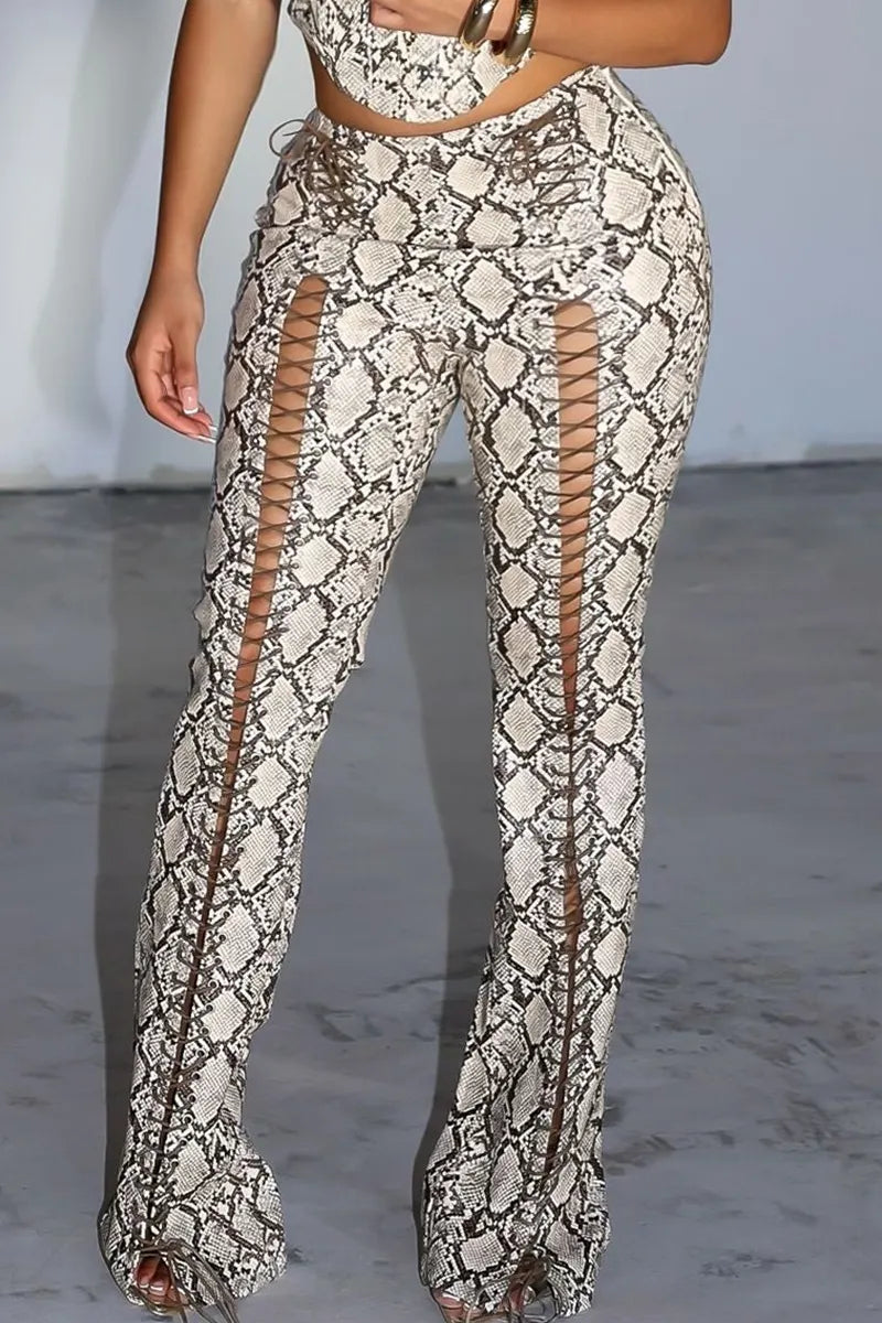 Women's Printed Strapless Button Down Cropped Party Top Or Printed Drawstring Skinny Jeans