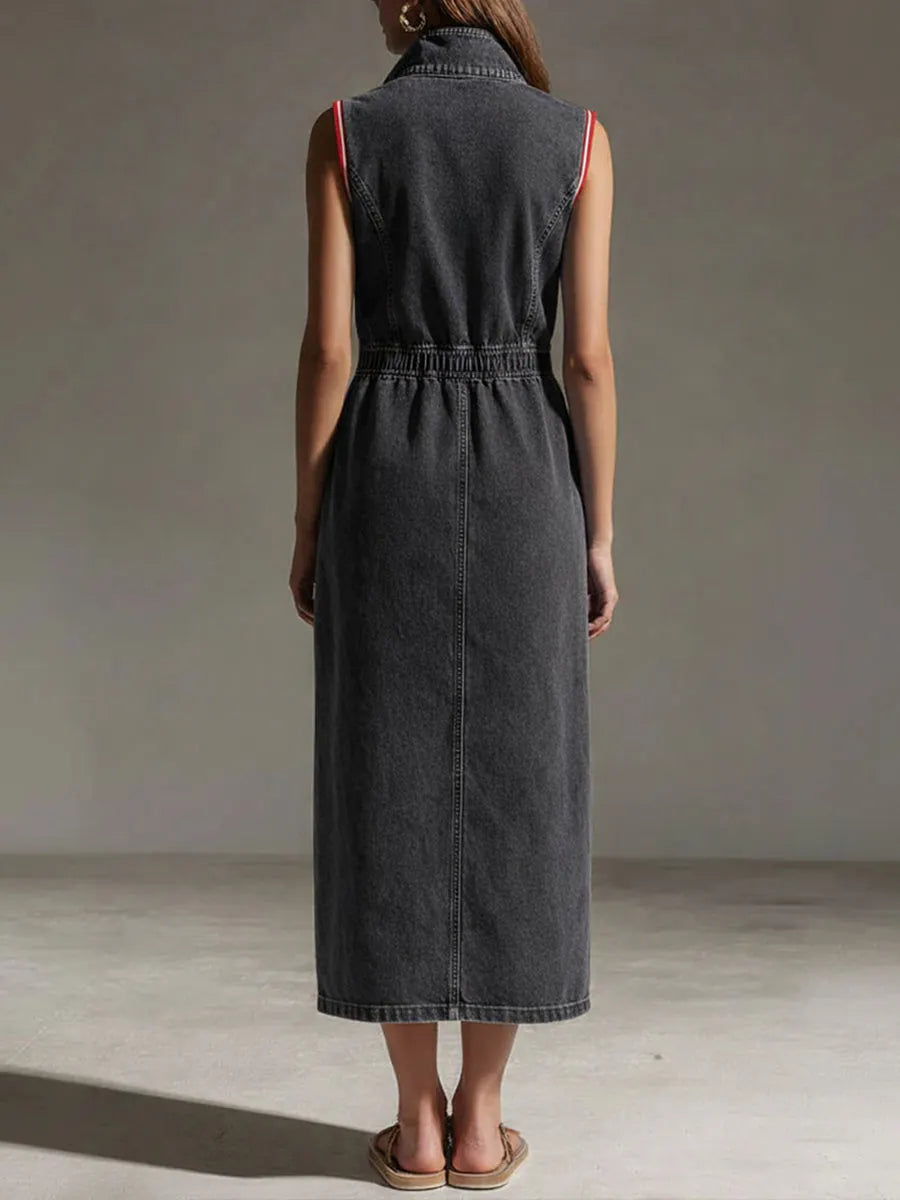 Casual Zipper Denim Sleeveless Dress