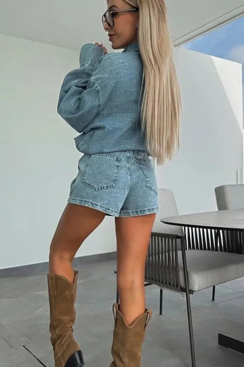 Women's Denim Asymmetrical Two-Piece Skirt Set