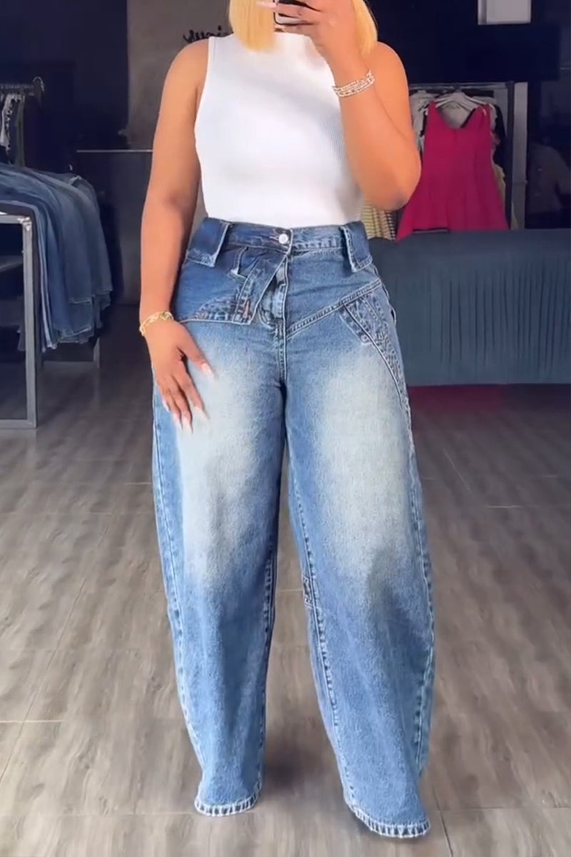 Women's Street Fashion Asymmetrical Overlapping Jeans