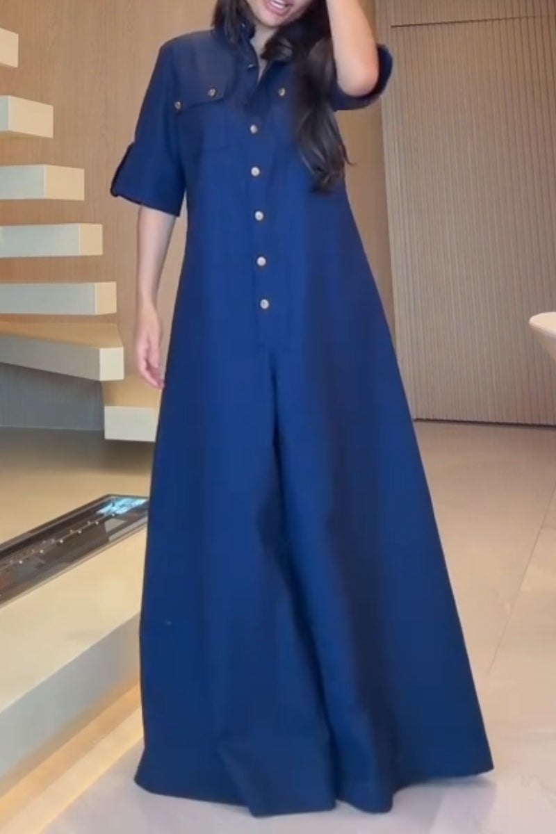 Women's Collar and Buckle Elegant Temperament Jumpsuit
