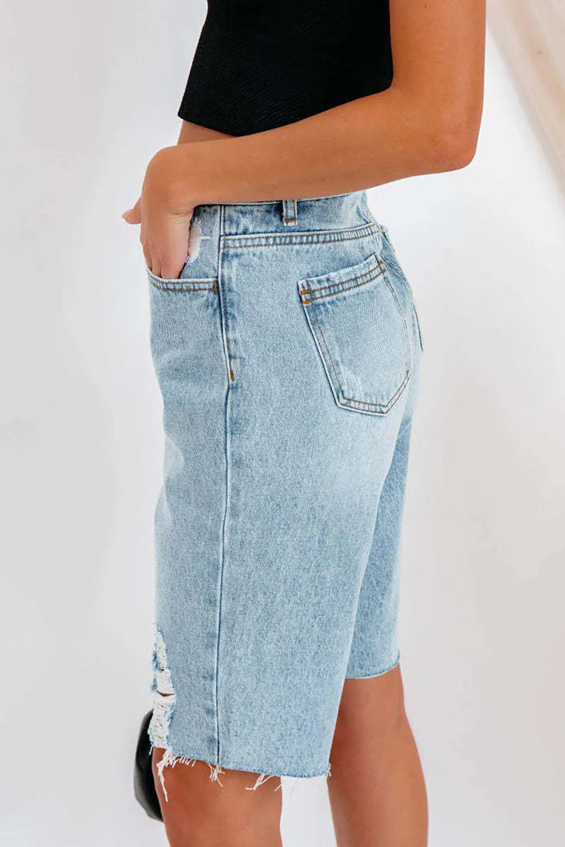 Distressed Washed Women's Relaxed Fit Straight Shorts