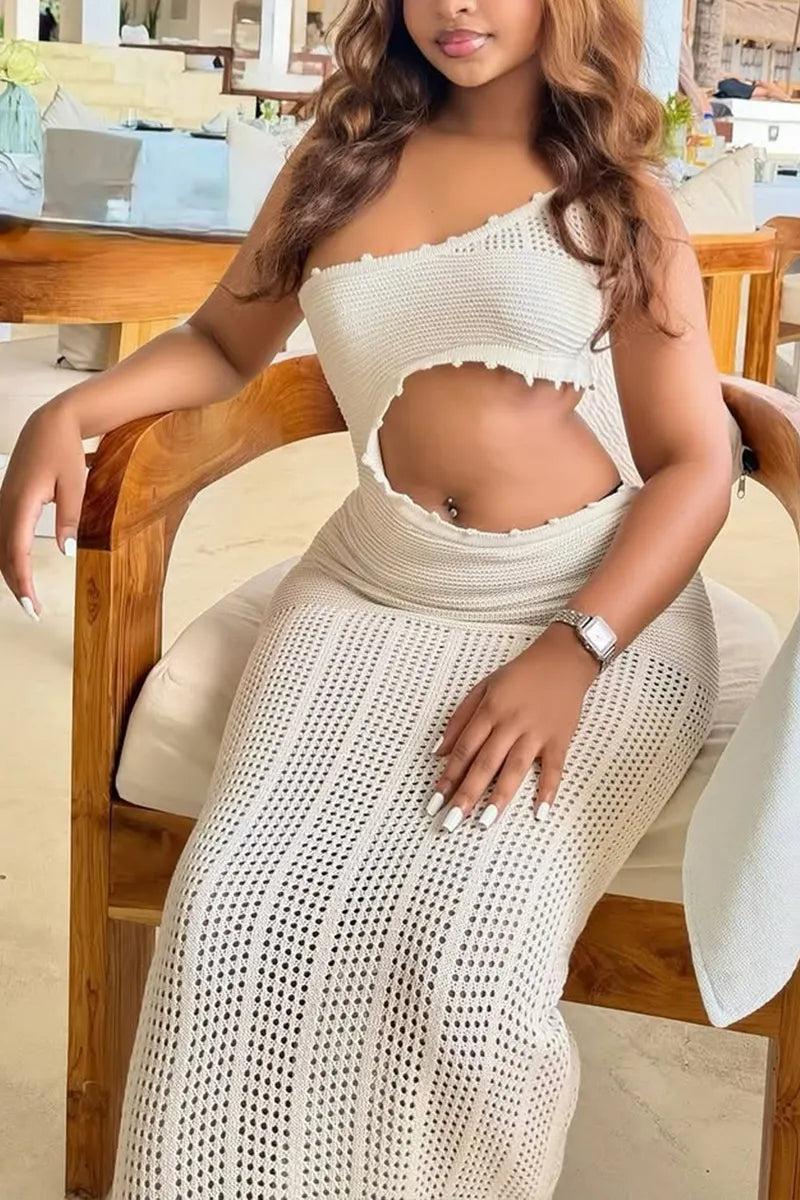 Women's Off Shoulder Irregular Hollow Seaside Vacation Casual Dress