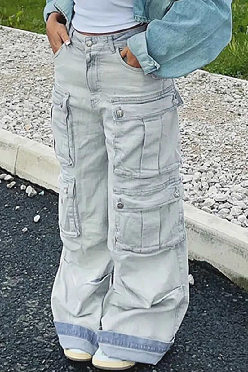 Vintage Multi Pocket Floor Length Cargo Jeans