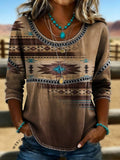 Women's Aztec Print Casual Hollow Denim Shirt