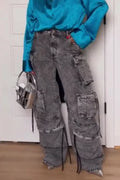 Women's Multi Pocket Cargo Wide Leg Jeans