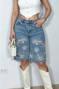 Women's Pattern Hollowed Out Casual Denim Shorts