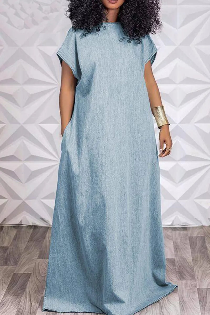 Women's Casual Loose Backless Denim Dress