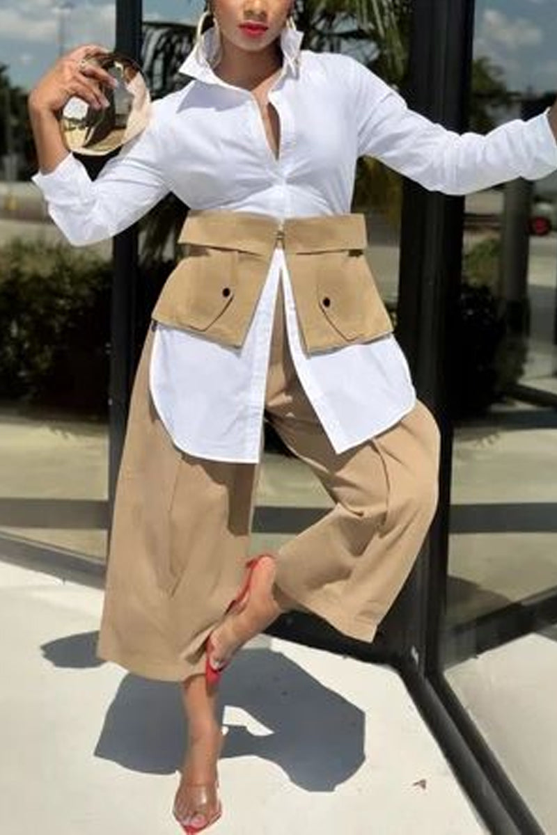Women's casual shirt with regular sleeves, shirt collar, cotton fabric, and standard fit