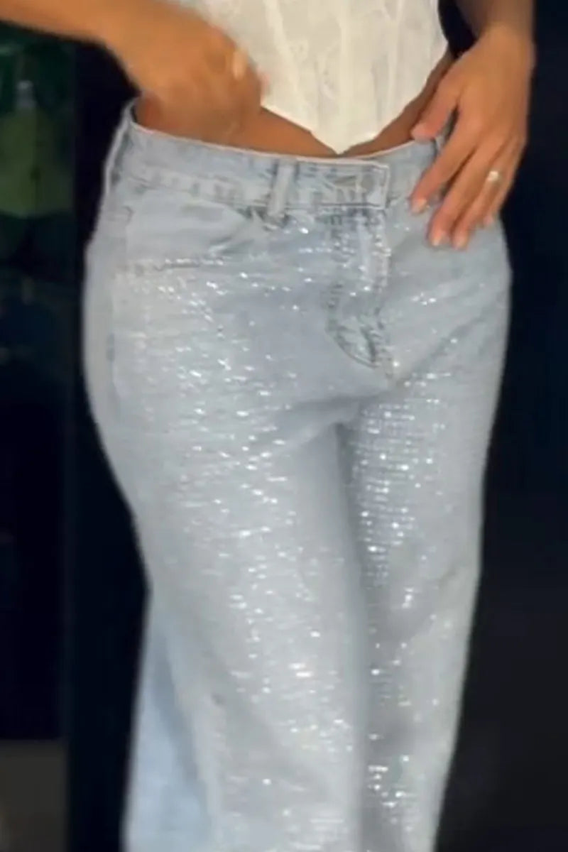 Women's Shiny Sequins Evening Elegant Jeans