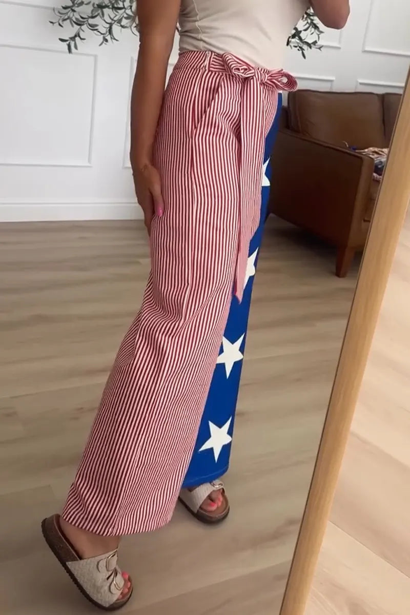 Women Casual Asymmetrical Printed Patchwork Wide Leg Pants