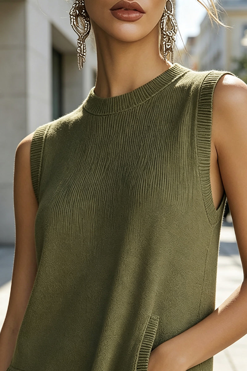 Women's Round Neck Sleeveless Patchwork Tassel Casual Knit Dress