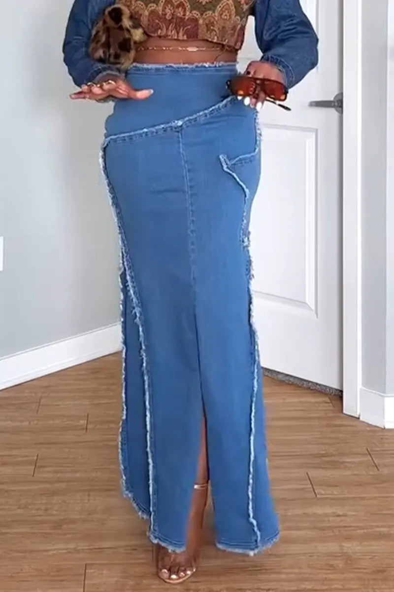 Women's Fashion Pattern Panel Cropped Denim Jacket or Denim Skirt