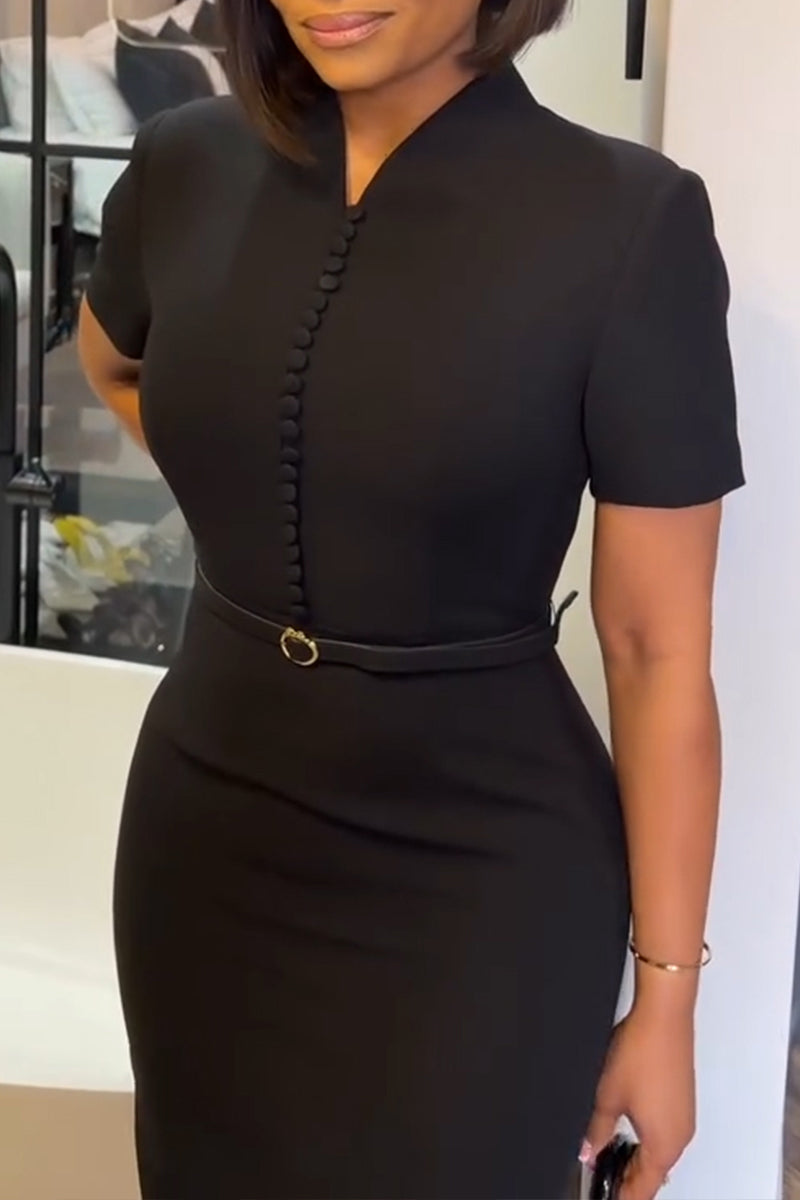 Women's Urban Simple Commuter Button Fit Midi Dress