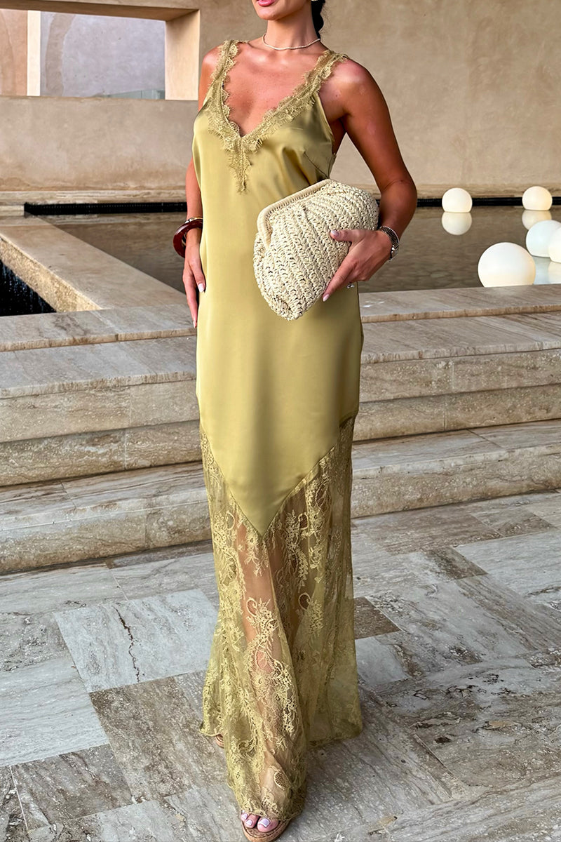 Women's Elegant Vacation Lace Patchwork Maxi Dress
