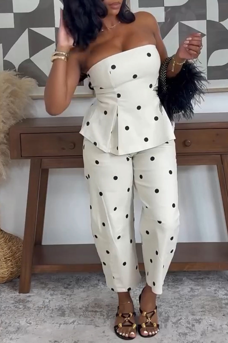 Women's Casual Polka Dot Denim Strapless or Ankle Jeans