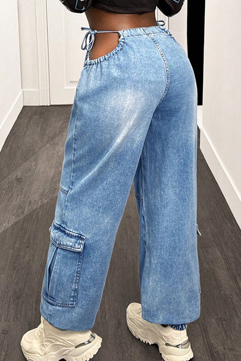 Women's Casual Lace Up Wide Leg Jeans