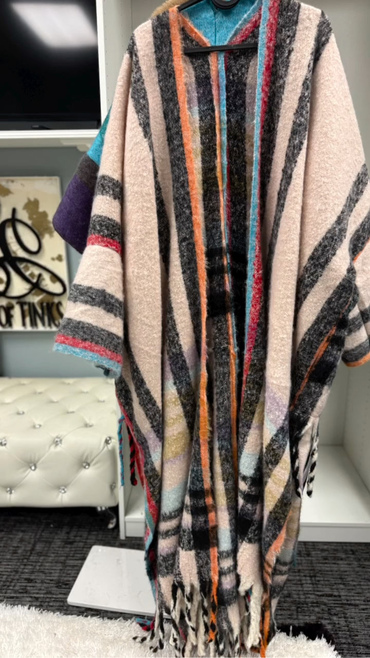 Women's Striped Tassel Fashion Long Cardigan
