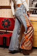 Women's Casual Side Pattern Patchwork Wide Leg Jeans