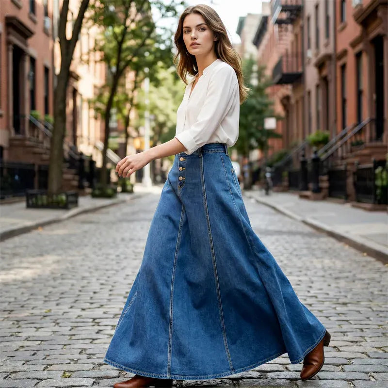 Denim Maxi Skirt - Sculpt Your Curves and Own Every Room with Effortless Grace