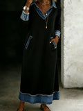 Women's Casual Stylish Denim Patchwork Contrast Colors Shirt Dress