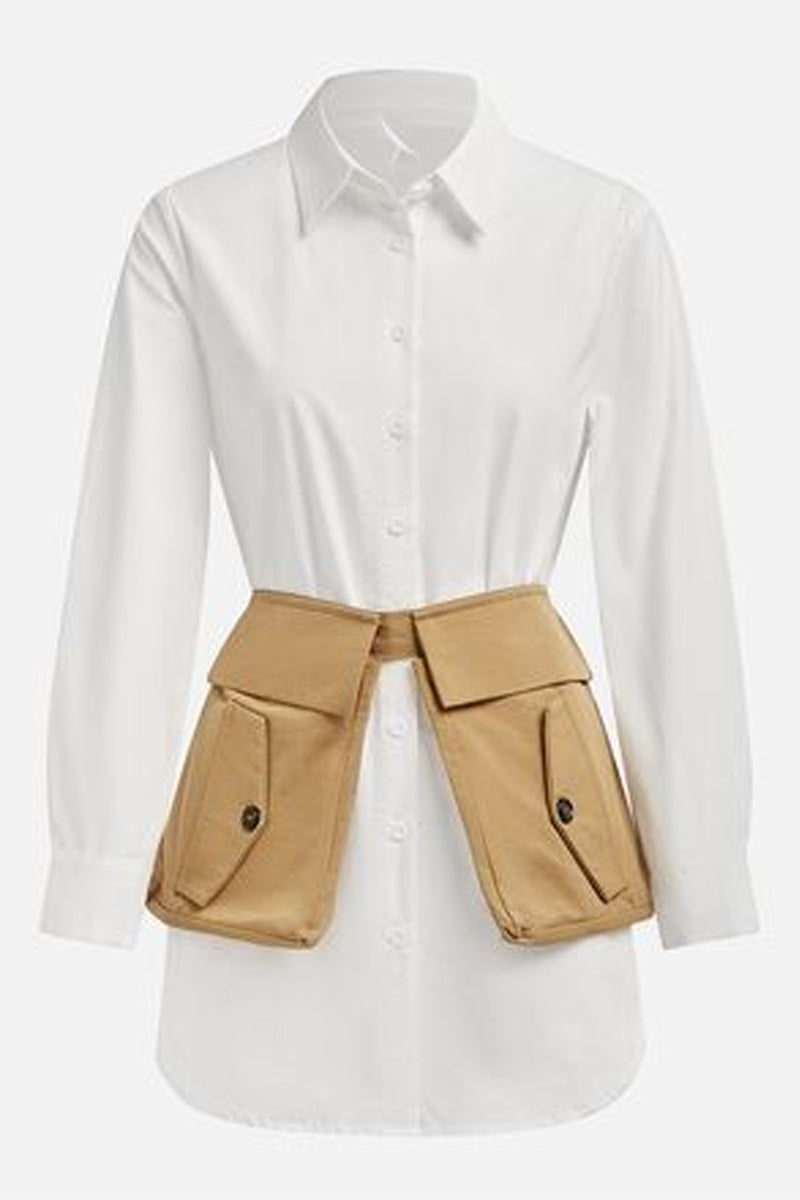 Women's casual shirt with regular sleeves, shirt collar, cotton fabric, and standard fit