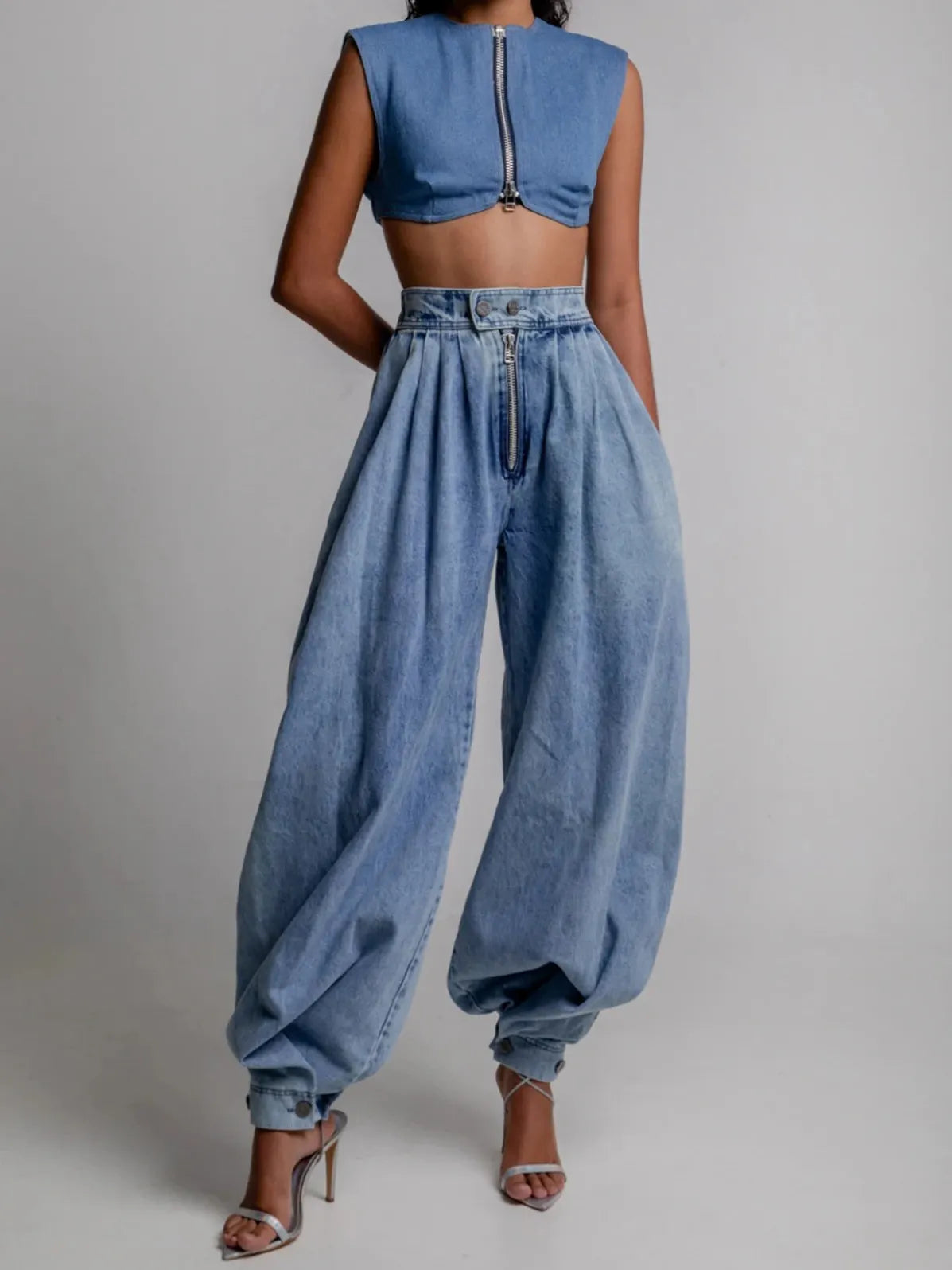 Fashion Stretch Drawstring Waist Loose Fit Jeans