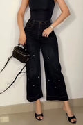Women's Rhinestone Casual Wide Leg Jeans